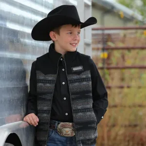 Cinch Boy's Blanket Striped Poly-Wool Vest Black and Grey