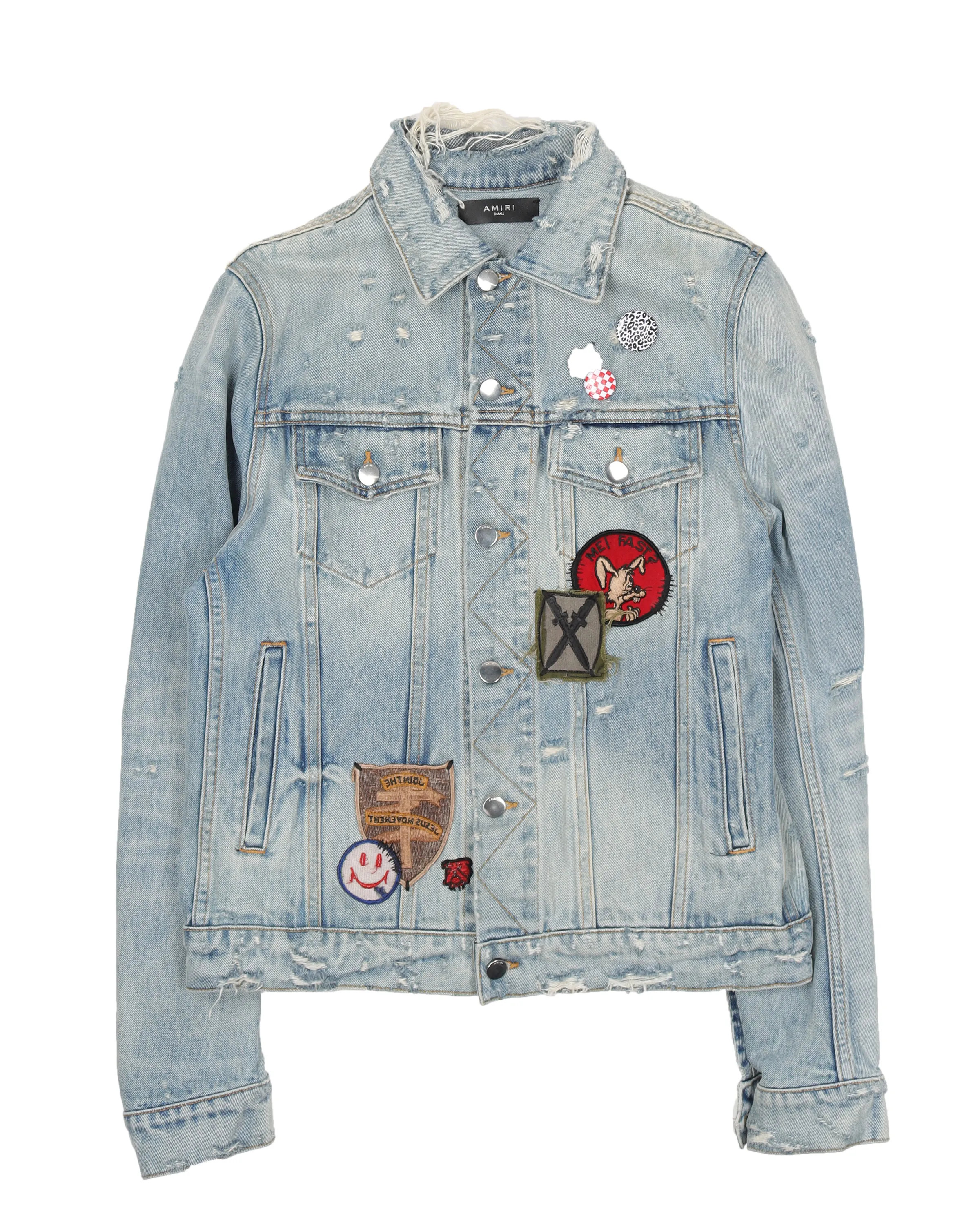 Distressed Van Halen Patched Denim Jacket