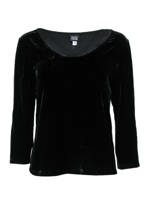 Eileen Fisher - Black Velvet Three-Quarter Sleeve Top Sz S