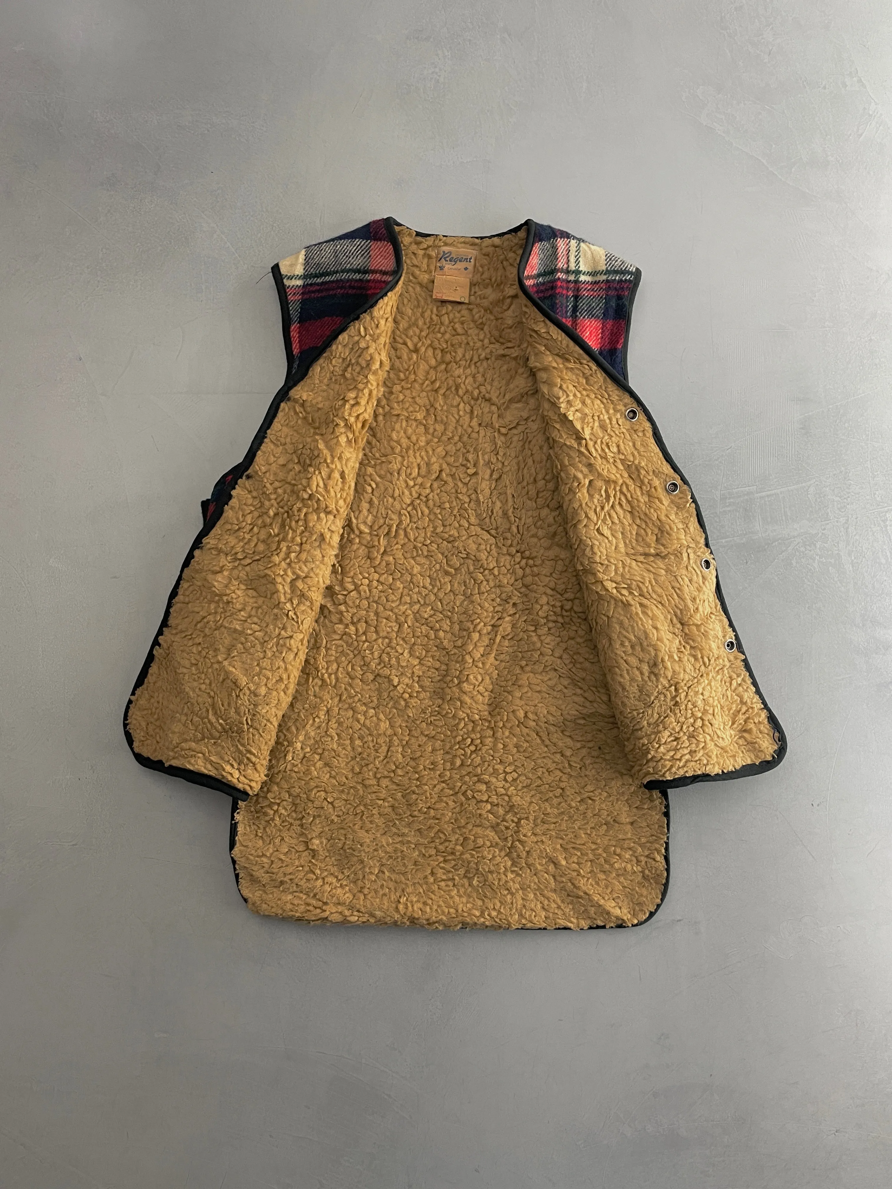 Regent Shearling Lined Plaid Vest [L]