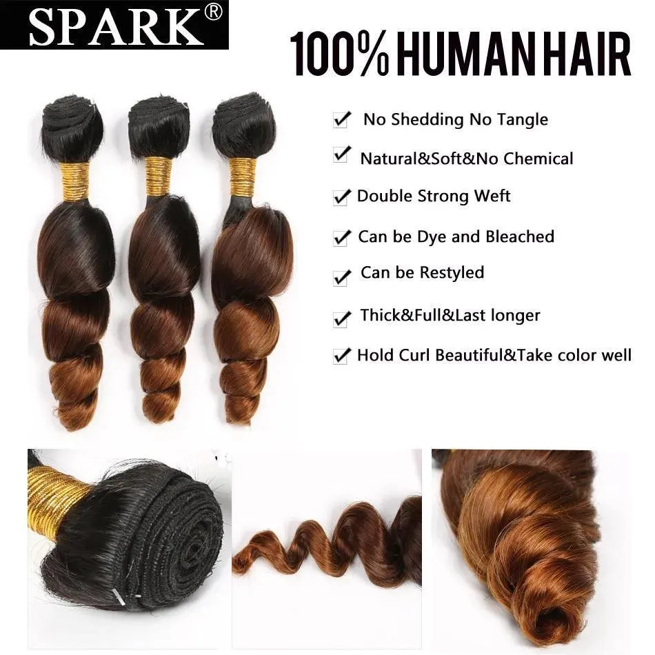 Spark Ombre Brazilian Loose Wave Hair Set: Vibrant Extensions for Stylish Look