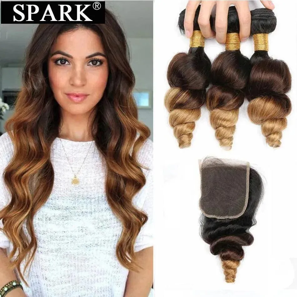 Spark Ombre Brazilian Loose Wave Hair Set: Vibrant Extensions for Stylish Look