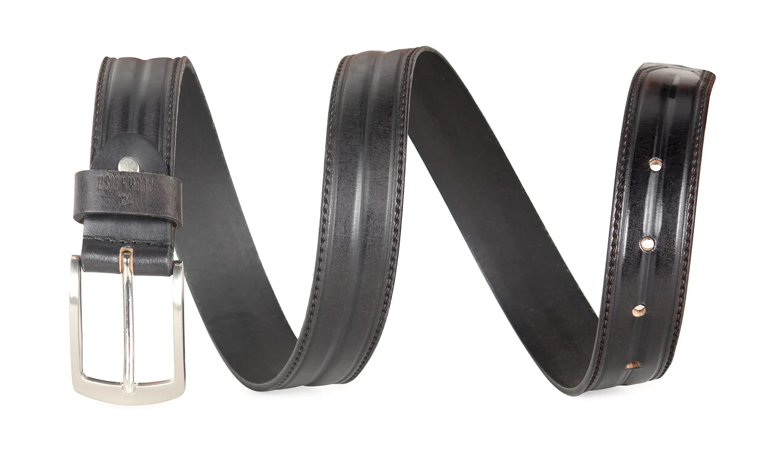 THE CLOWNFISH Men's Genuine Leather Belt with Textured/Embossed Design-Olive Black (Size-32 inches)