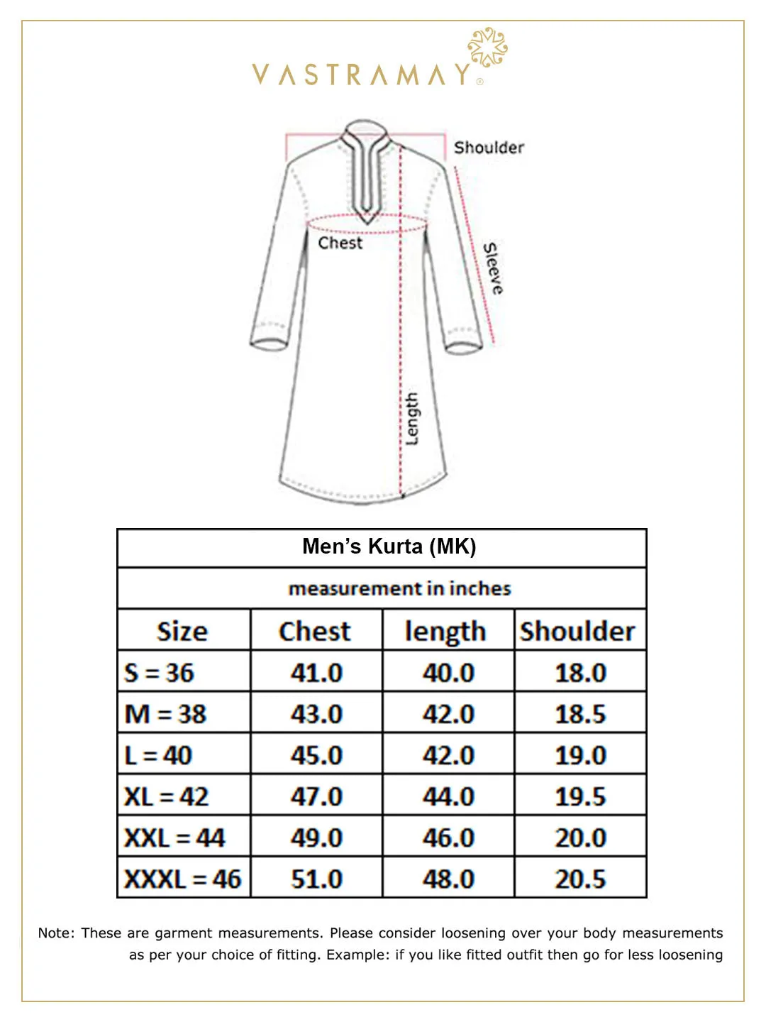 VASTRAMAY Men's Gold Zari Kurta